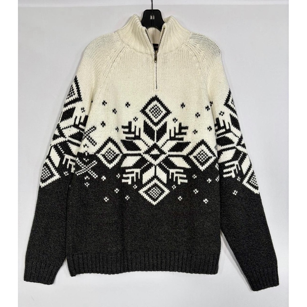 VTG Liberty Sweater Men's Xl‎ Cotton Fair Isle Snowflake Nordic 1/4 Zip